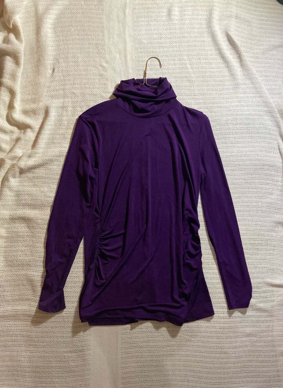 New York & Company Purple Turtleneck Long Sleeve Ruched Top Size M